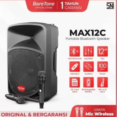 SPEAKER PORTABLE BARETONE MAX12C SPEAKER  AKTIF MEETING PORTABEL BARETONE 12 INCH