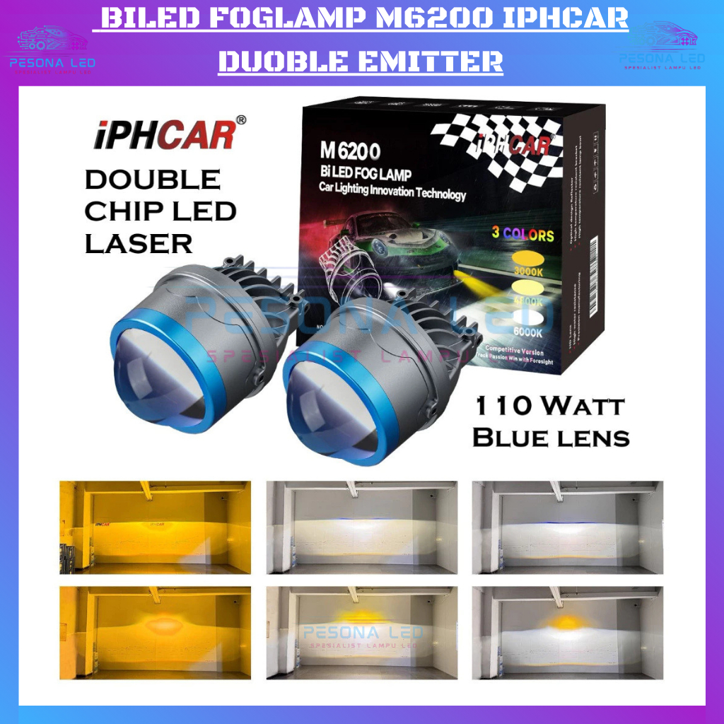 Lampu BILED FOGLAMP M6200 Iphcar Double emitter chip laser bi led projector lens bluelens