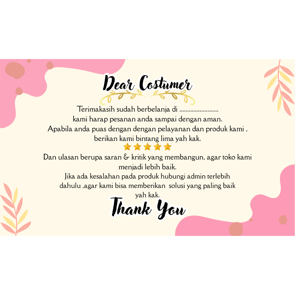 Thank You Card Custom untuk Online Shop