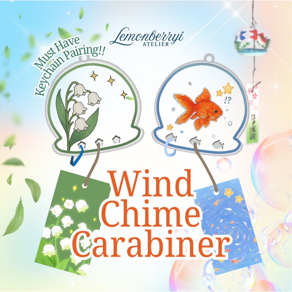 CARABINER WIND CHIMES KEYCHAIN GOLDFISH LILY OF THE VALLEY FLOWER FURIN gantungan kunci aesthetic ka