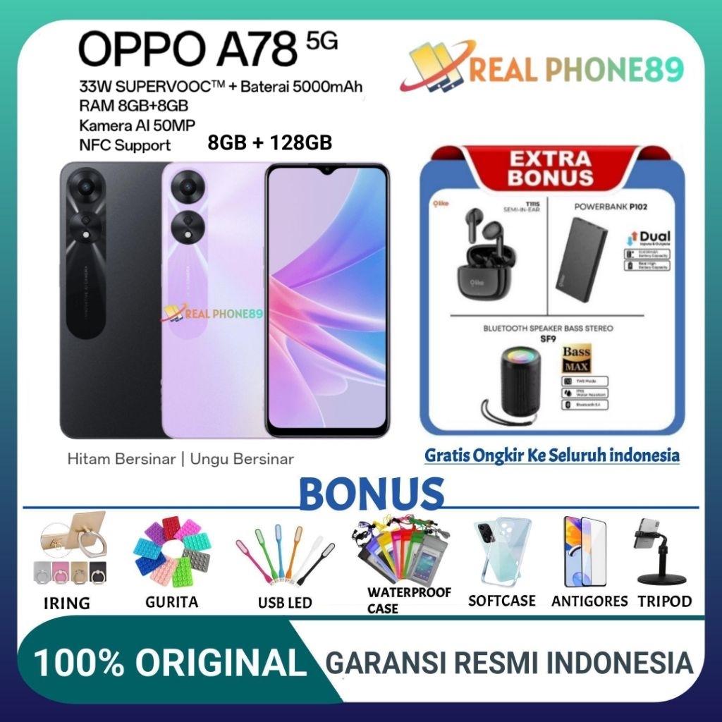 OPPO A78 5G RAM 8/128 GB NFC | A78 4G 8/256 GB NFC GARANSI RESMI OPPO INDONESIA