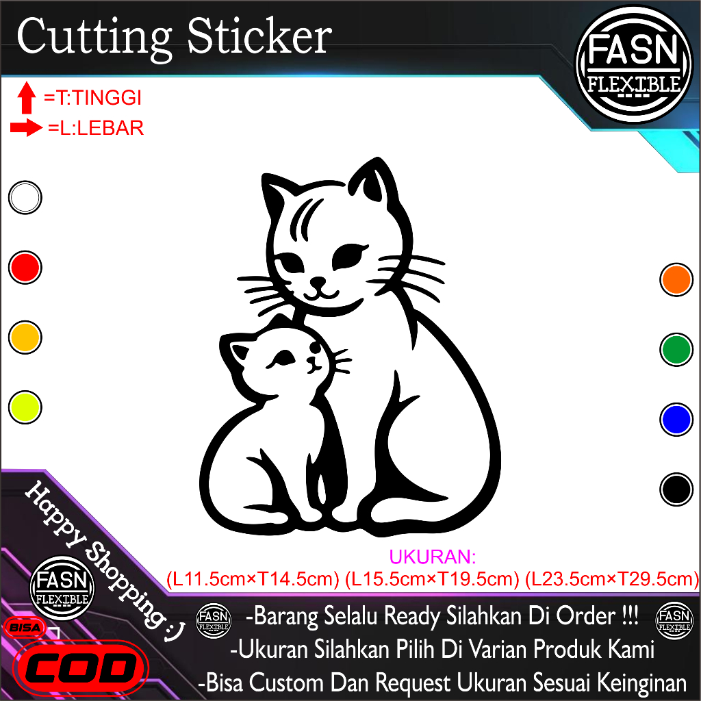 Sticker "IBU DAN ANAK KUCING" Cutting Sticker Body Motor / Mobil Dan Lain Lain