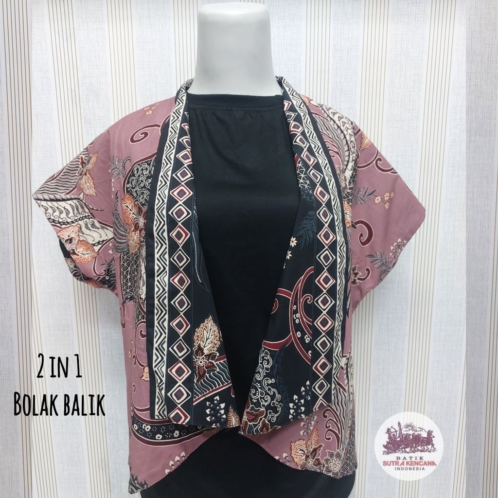 Blazer Batik Wanita 2 in 1 Bisa Bolak Balik Lengan Pendek