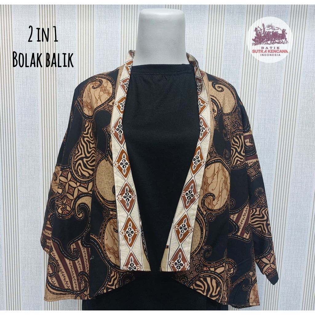 Blazer Batik Wanita 2 in 1 Bisa Bolak Balik Lengan Panjang