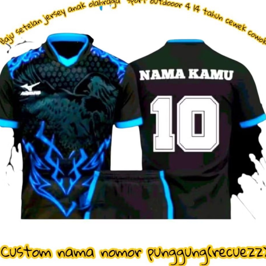 baju setelan jersy bola,voli,futsal cewek cowok costem nama nomor punggung