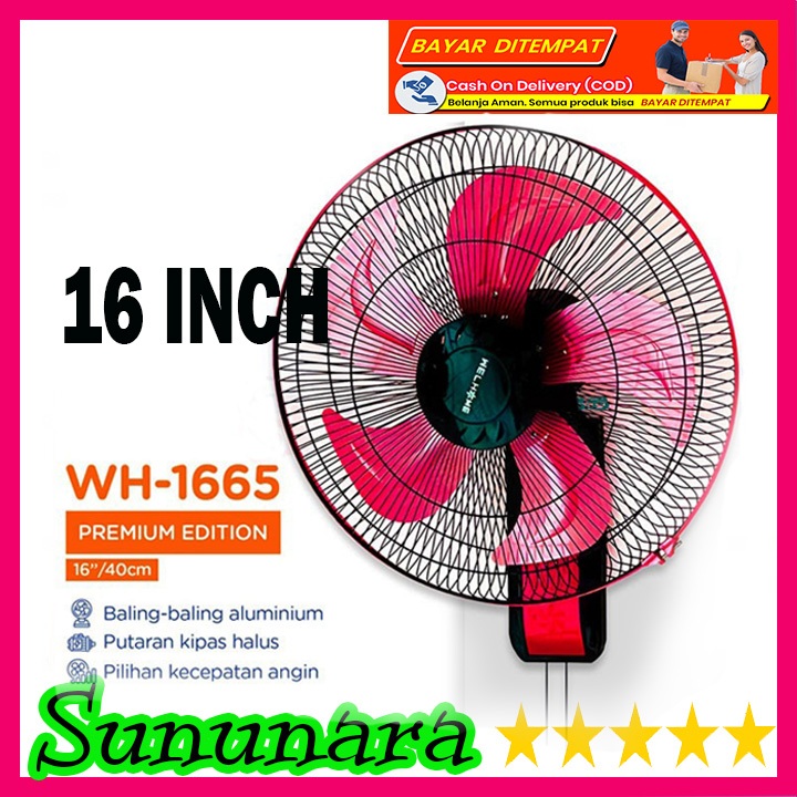 SUNUNARA Kipas Angin Dinding WH-1665 KIPAS TEMBOK / KIPAS DINDING BALING BESI 16 INCH
