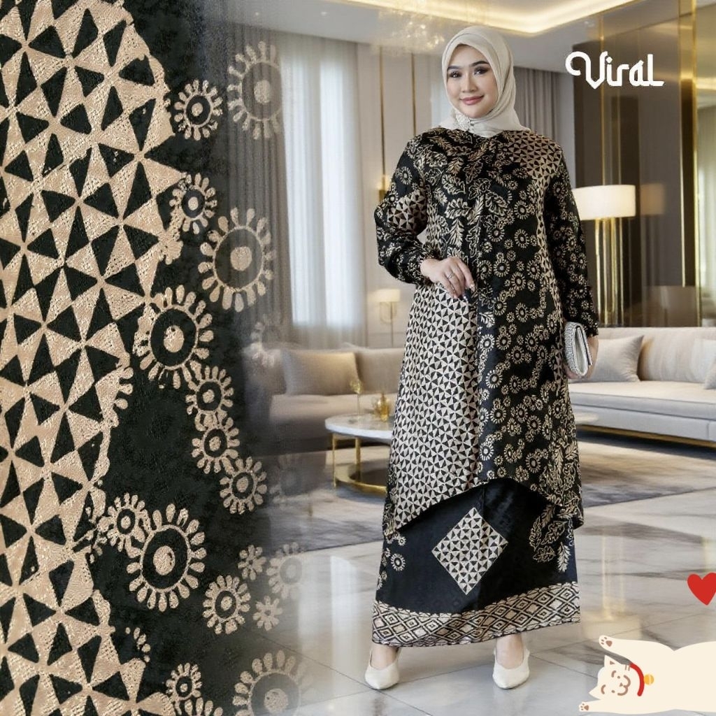 Alazza-set tunik batik wanita dobby sutra viscose super premium/set batik kondangan super mewah&eleg