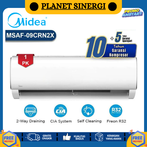 AC Midea AC Standard 1 PK R32 Series MSAF/MSAFE-09CRN2X (Unit Indoor & Outdoor) GARANSI RESMI