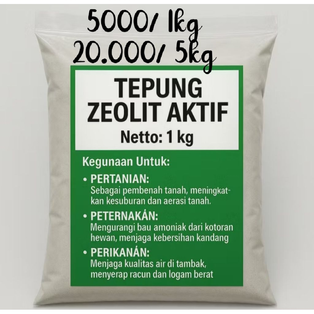 tepung zeolite aktif untuk media tanam dll isi 1kg mesh 4500-5000