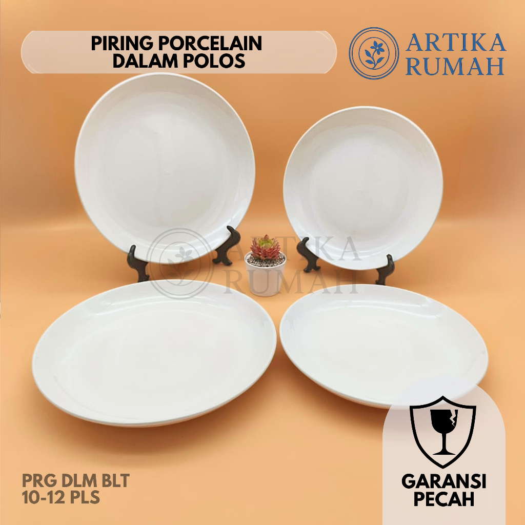 Artika Rumah Piring Keramik Porcelain Aestetik 10-12 inch warna Putih Polos Piring Dalam Deep Plate