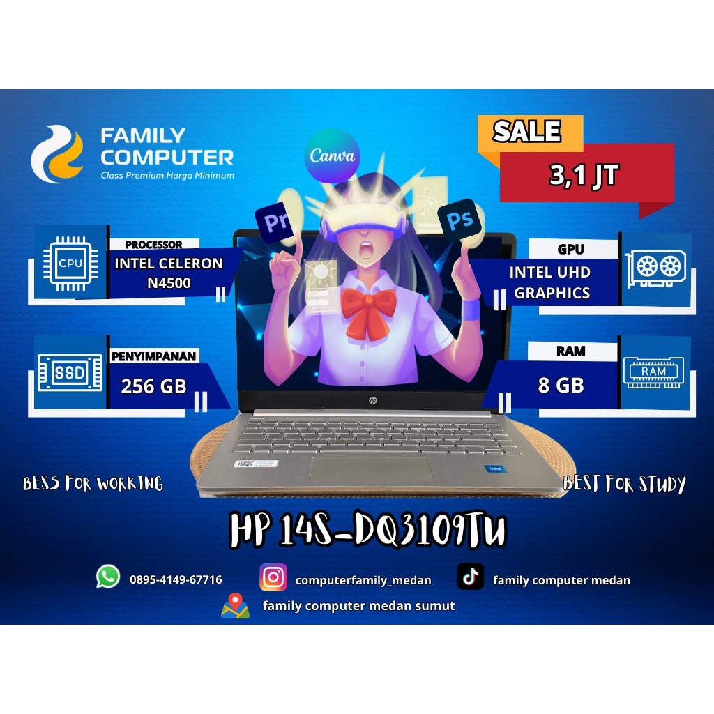 HP 14S-DQ3109TU | INTEL CELERON N4500 | INTEL UHD GRAPHIC | 8GB | 256GB