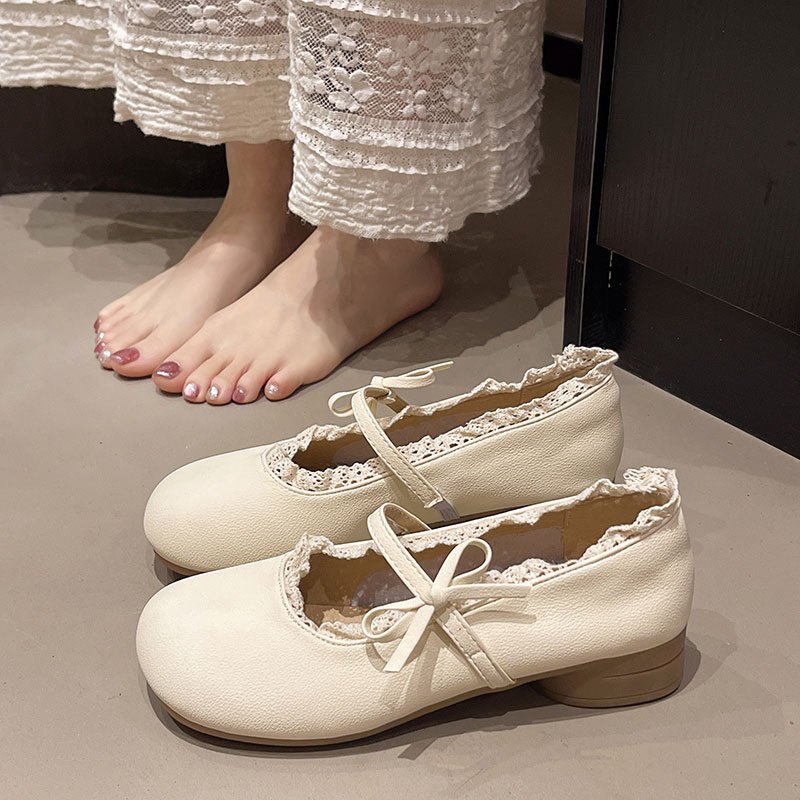 Sepatu Mary Janes Wanita datar yang manis dan menawan Sepatu berhak rendah Lolita bergaya Jepang Ren