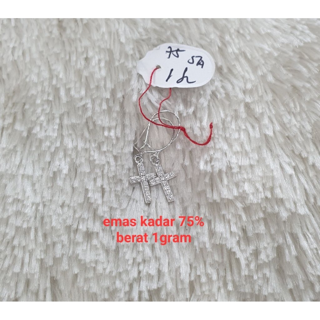 anting kait + ad banyak whitegold emas kadar 75% berat 1gram