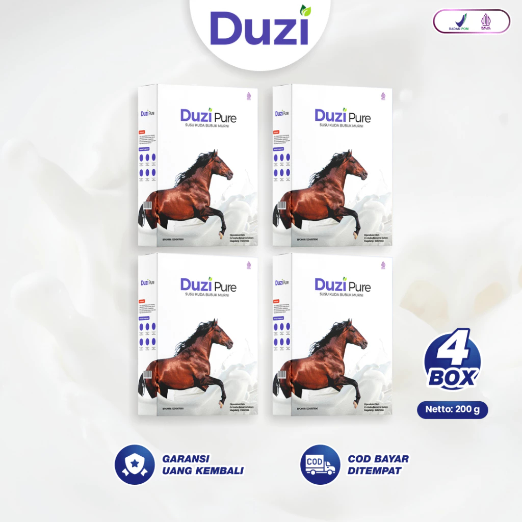 Original Duzi Pure - KUDAKU Susu Kuda Liar SUMBAWA Susu Kesehatan 200 Gram 4 Box