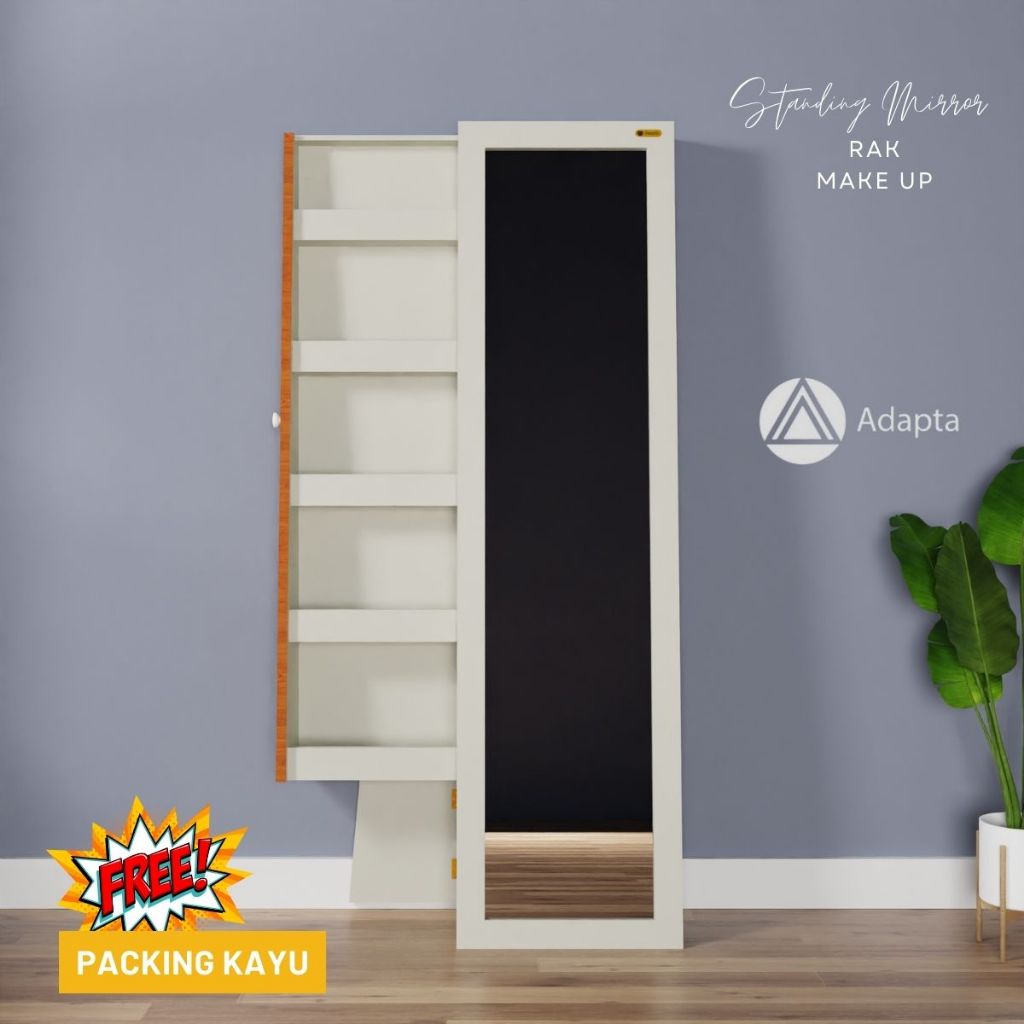 Adapta-Lemari Tempat Kosmetik Minimalis-Cermin Berdiri & Rak Penyimpanan Multifungsi-MIRA- A2