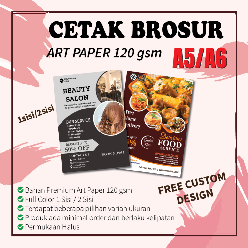 

CETAK CUSTOM BROSUR ART PAPER 120 gsm FLYER BROSUR CUSTOM PRODUK BROSUR LEAFLET CUSTOM