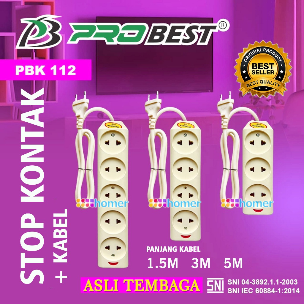 Probest STOP KONTAK TIPIS GEPENG Arde Original BER SNI kabel listrik Asli Tembaga colokan sambungan 