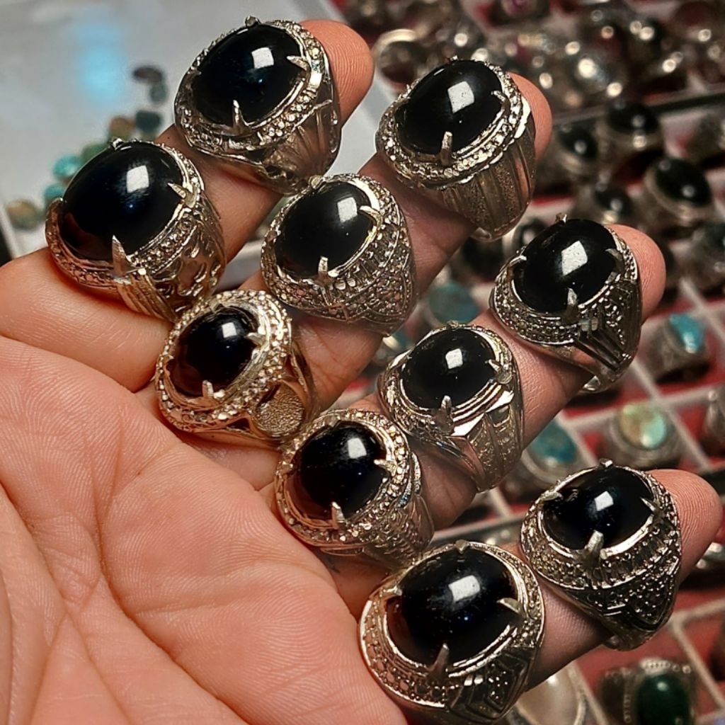 Cincin batu kecubung kopi kalimantan hitam senter coklat / batu kristal hitam quartz Batu asli 100% 