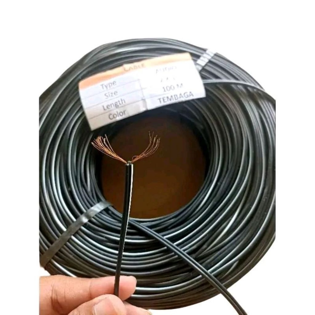 kabel serabut hitam putih tembaga 2x15 per meter