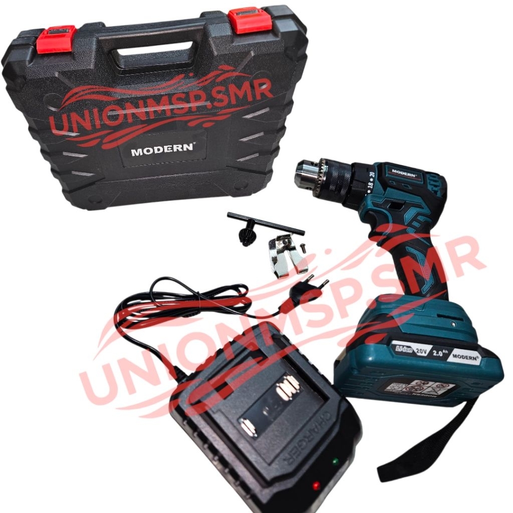 Bor Baterai Cordless Drill MODERN M-17SET 20V 2.0Ah Rechargeable + Mata Bor Obeng Set Lengkap