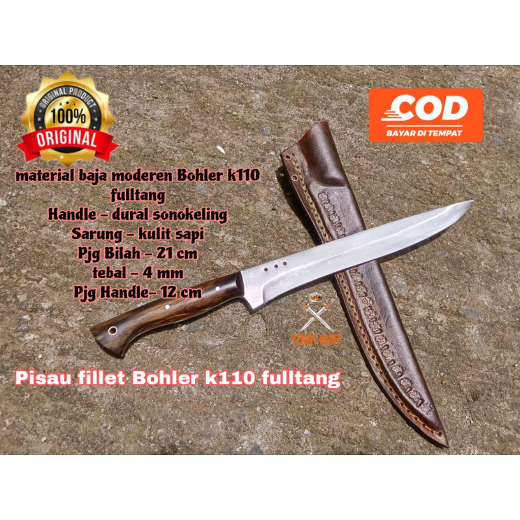 Pisau Fillet Premium Bohler K110 Fulltang / Pisau Sembelih Bohler k110 / Pisau daging / Pisau Tulang