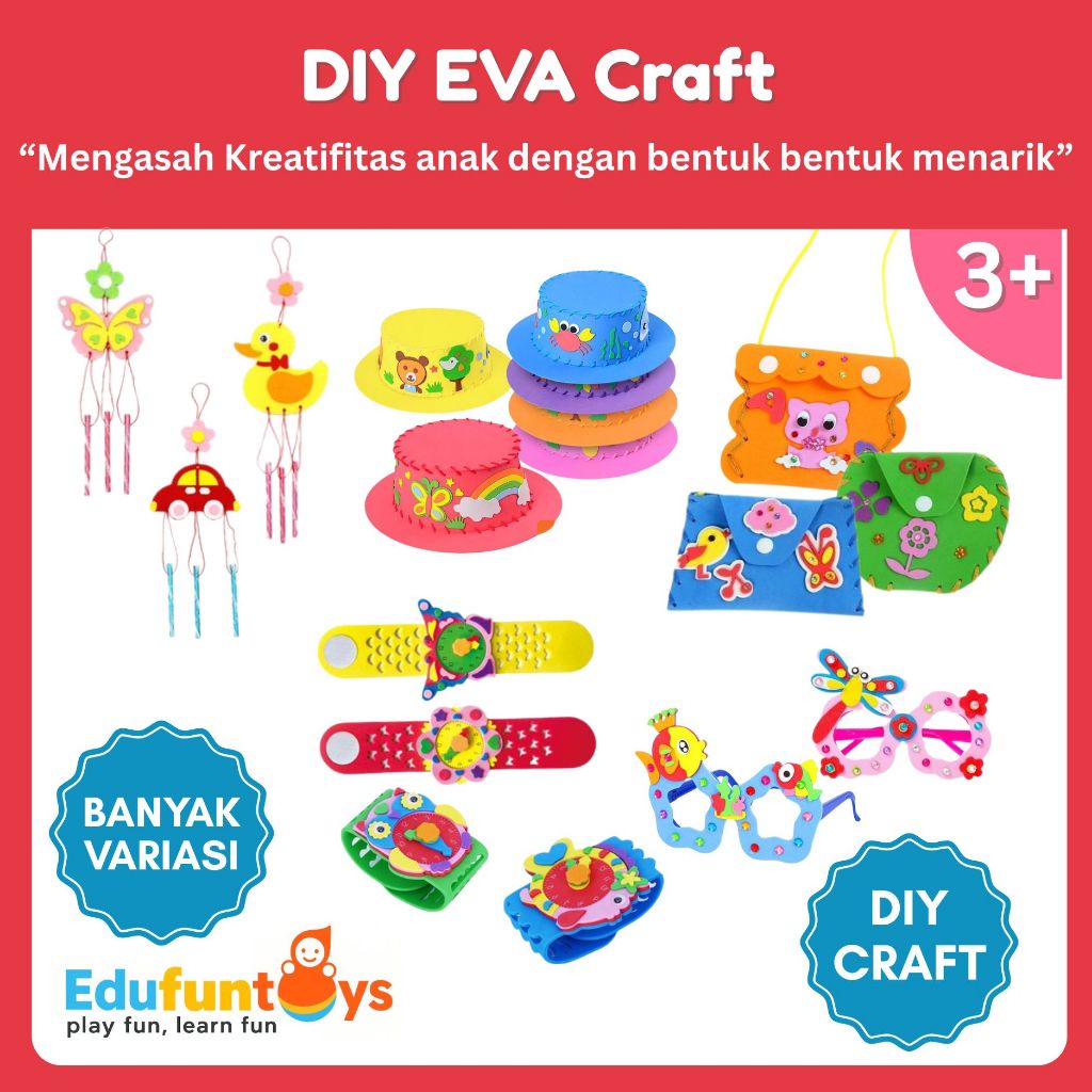 [EDUFUNTOYS] DIY EVA Craft Anak Kreatif – ,Lonceng angin, Kacamata, Topi, Jam Tangan, Tas Karakter