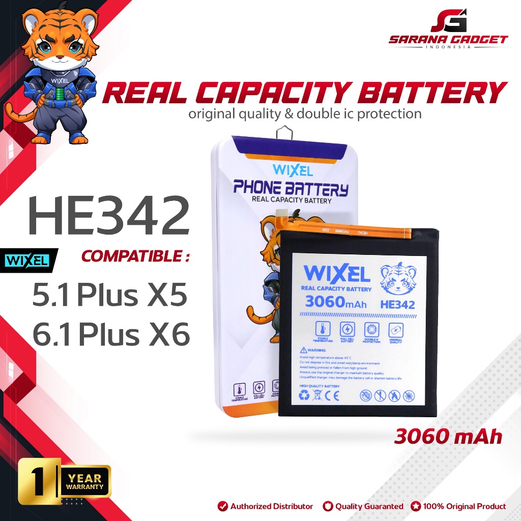 WIXEL Baterai HE342 Nokia 5.1 Plus X5 / Nokia 6.1 Plus X6 5.1+ 6.1+ Double Power Real Capacity Batre