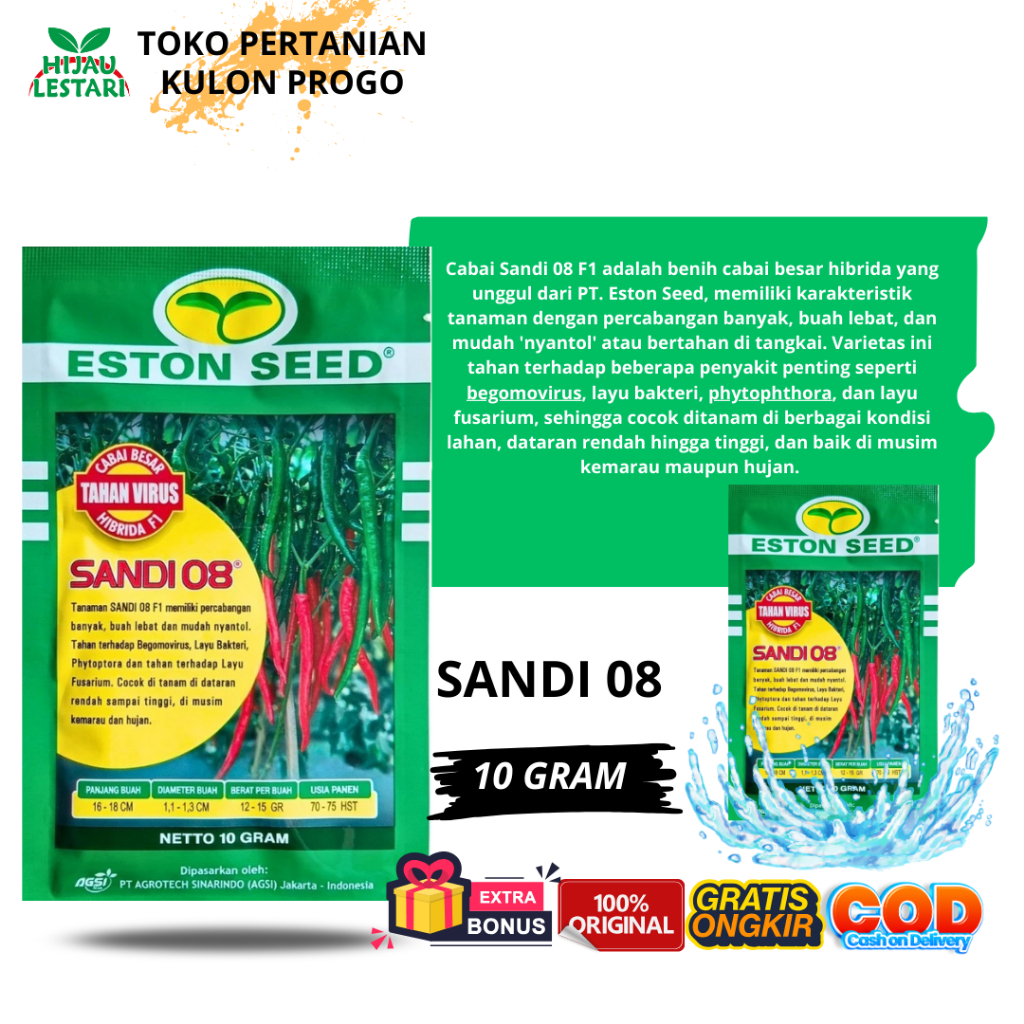 Benih Cabai Besar Hibrida F1 SANDI 08 (Isi 10gram) - ESTON SEED ORIGINAL PABRIK