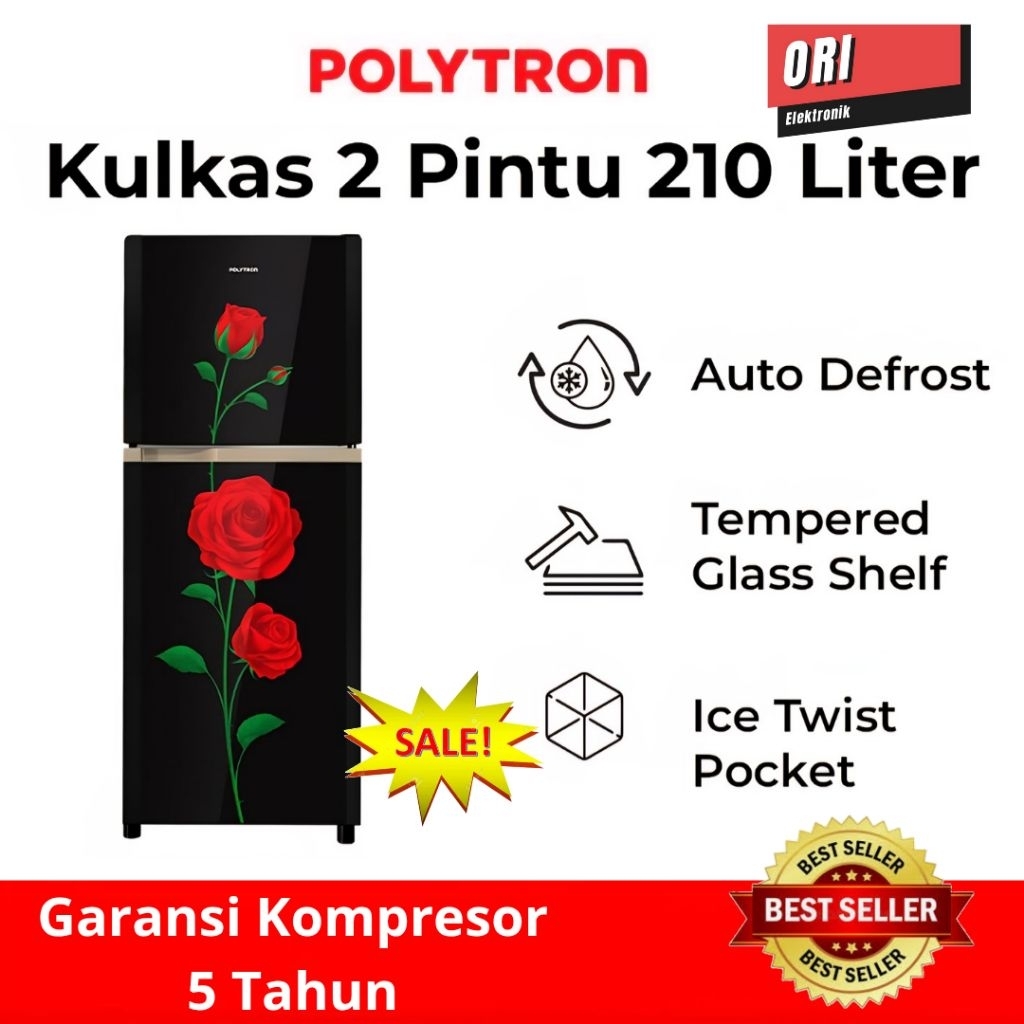 POLYTRON LEMARI ES 2 PINTU BELLEZA VARIA 210 LITER PRM-21CRX