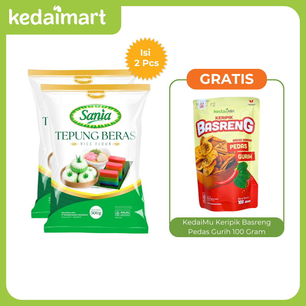 

Sania Tepung Beras 500 Gram X 2 Pcs FREE Kedaimu Keripik Basreng Pedas Gurih 100 Gram