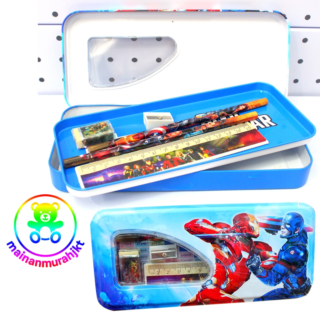 GROSIR ATK SET TEMPAT PENSIL NOZL858 LENGKAP DNEGAN PENGGARIS KARAKTER SUPER HERO DAN PRINCES