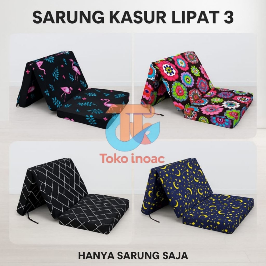 Sarung Kasur Lipat 3 Resleting Inoac Royal Yukata Tebal 5, 10, 15, Dan 20cm Cover Lipat 3 Resleting 