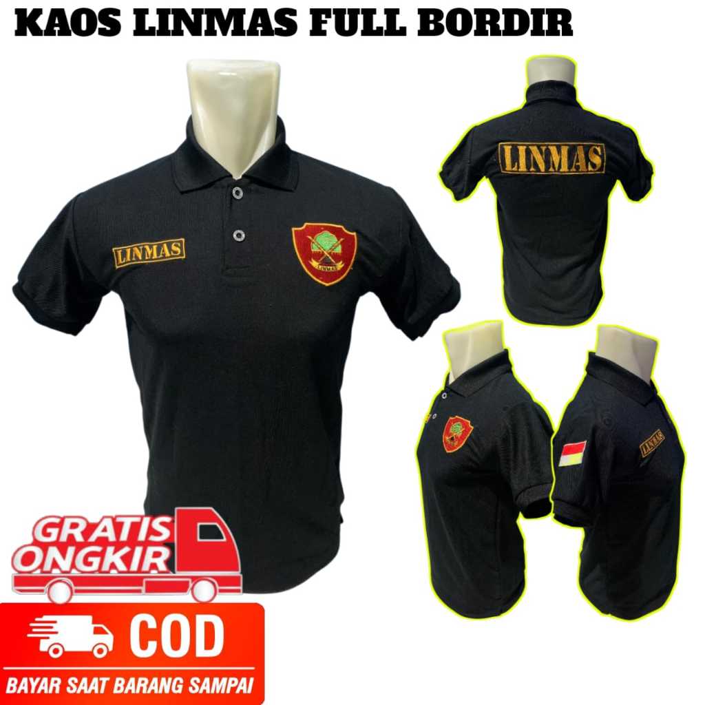 KAOS LINMAS HITAM - KAOS KERAH LINMAS HITAM FULL BORDIR