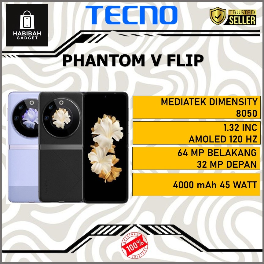 BLACK READY TECNO PHANTOM V FLIP 5G RAM 8GB ROM 256GB MEDIATEK DIMENSITY 8050 1.32 INC FLIP SCREEN A