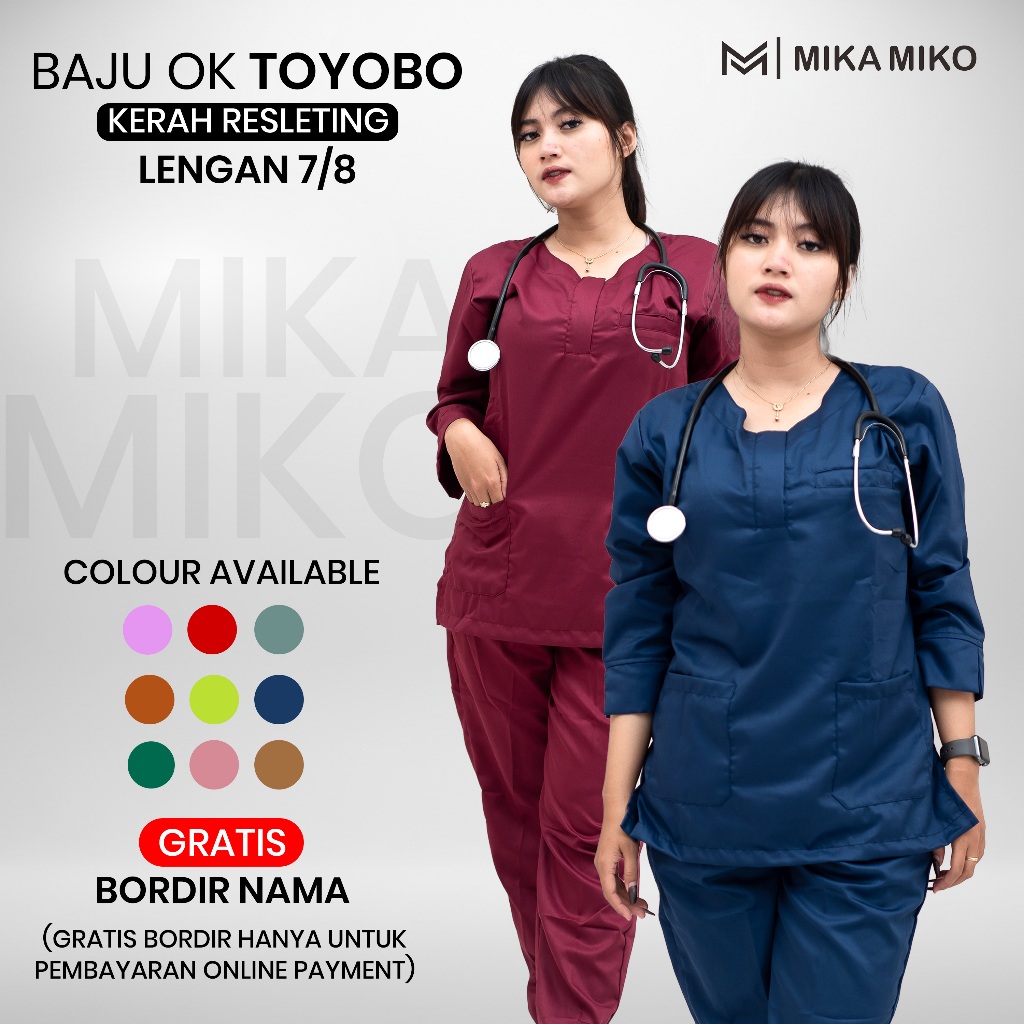 MIKAMIKO - OKA LENGAN  7/8 RESLETING (GRATIS BORDIR NAMA) Scrub Dokter STENEN Perawat OK Medis Nakes