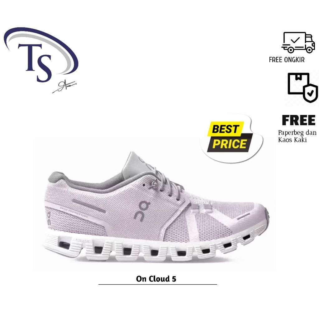 Sepatu Running On Cloud 5 Pink Grey Original 100%