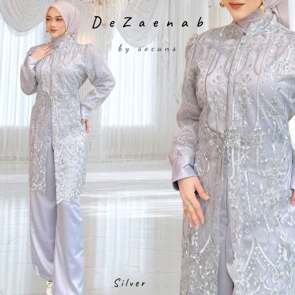 DeZaenab set Outer 3in1 baju setelan celana wanita setcel oneset tile bordir sequin utk pesta kondan