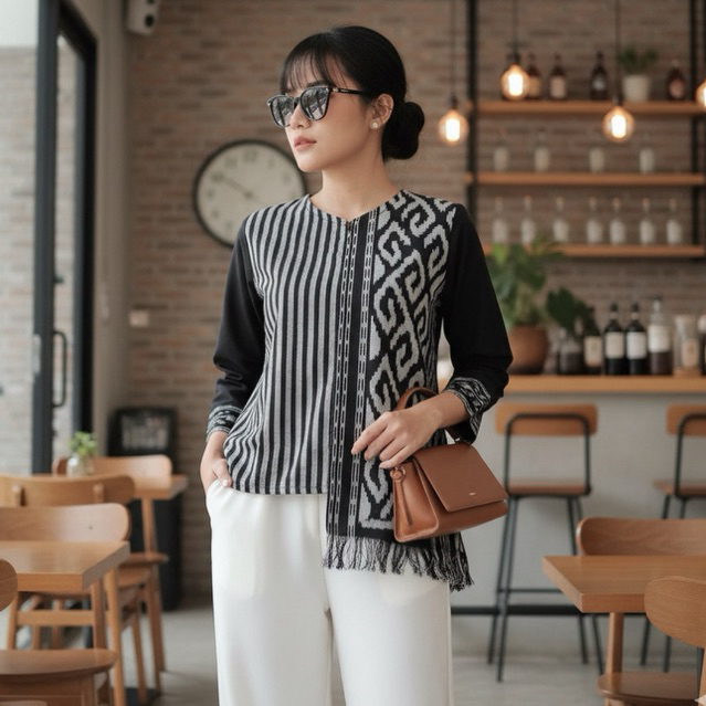 Shanaya Baju Batik Wanita Tunik Latanza Tenun Original Tunik Kerja Cantik Elegan