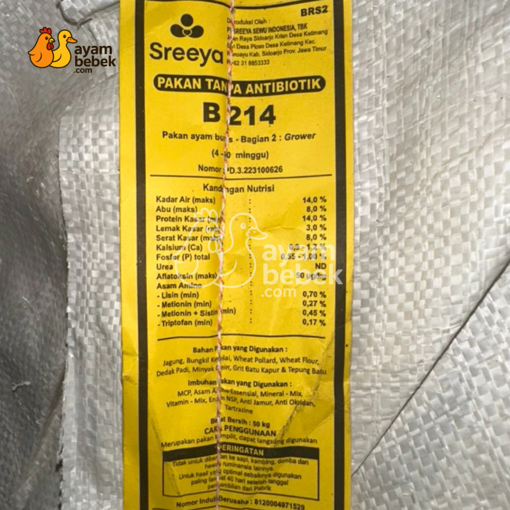 SREEYA B214 Pakan Ayam Kampung Buras / Ayam Kampung Usia 420 Minggu 20KG 50KG AyamBebek Pakan dan