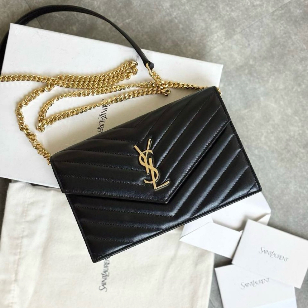 SAINT LAURENT YSL Cassandre Matelasse Monogramme Wallet on Chain WOC 19cm in Smooth Lambskin