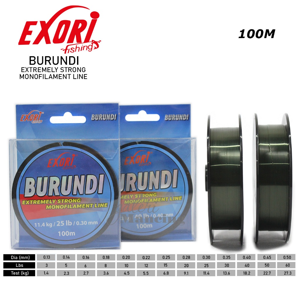 Senar Monofilament Exori Burundi 100M | 3-60Lbs | Extreme Mono Line