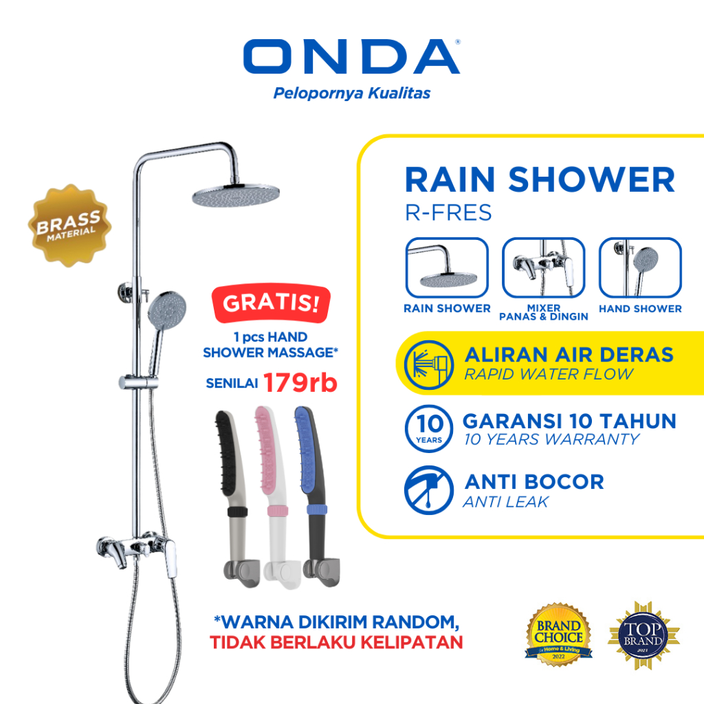 TERLARIS ONDA Rain Shower Set Kamar Mandi 3 in 1 R-FRES Shower Tiang Komplit Kran Panas Dingin Anti