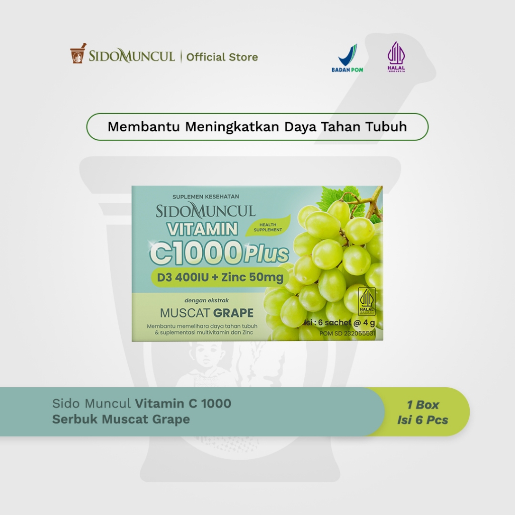 Sido Muncul Vitamin C 1000 Plus D3 400 IU + Zinc 50mg Anggur Muscat 6's