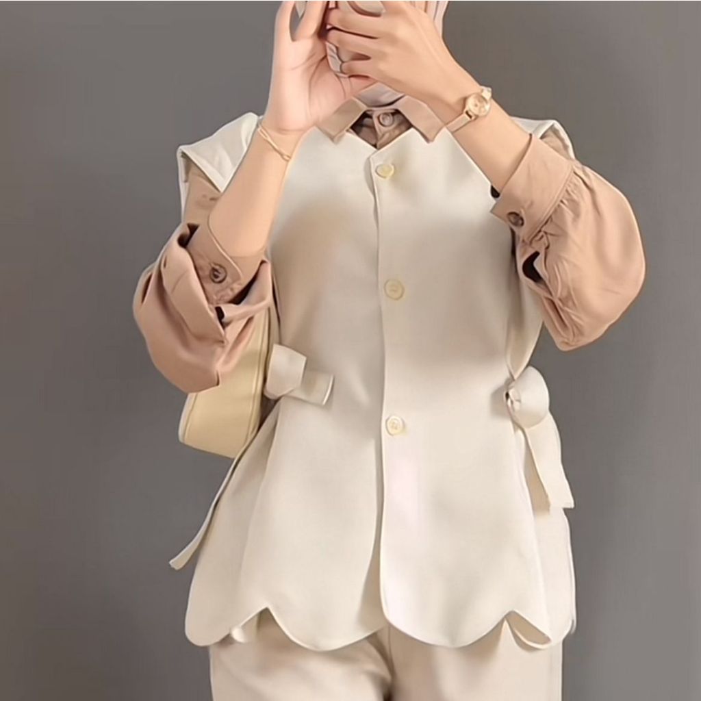 CHERISH VEST WANITA SEMIWOLL TALI PINGGANG OUTER REMAJA DEWASA / VEST WANITA KEKINIAN / karina vest