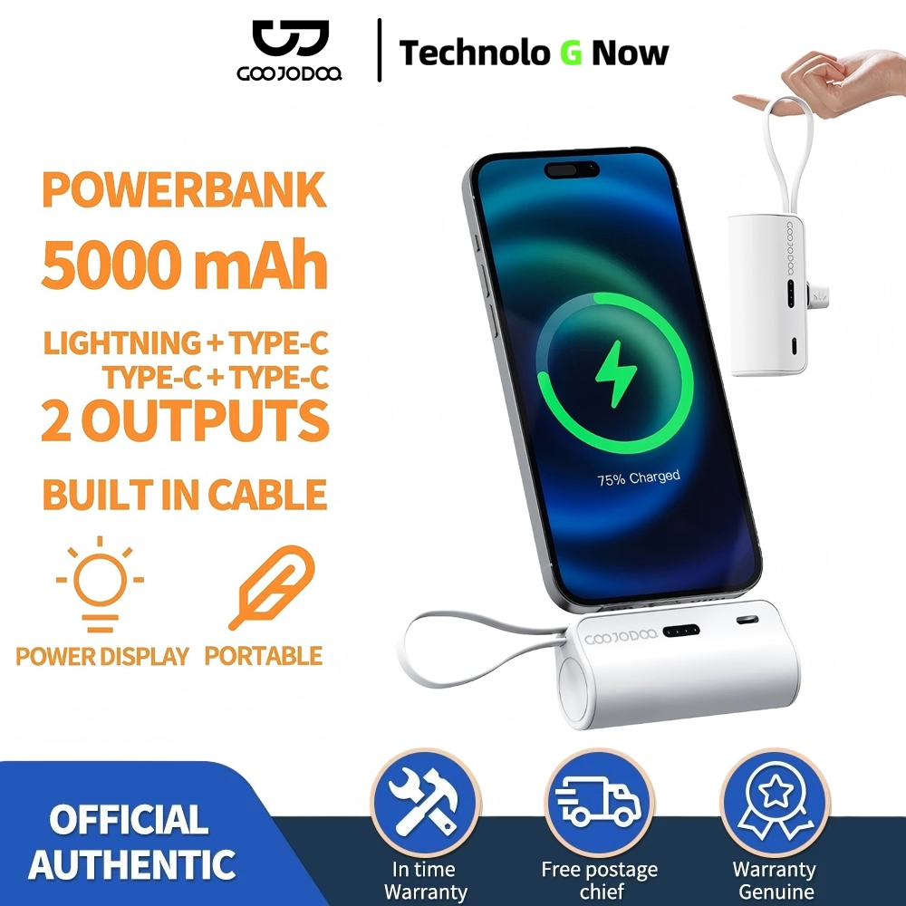 Goojodoq 5000mah Mini Powerbank for iphone Android Phone Built in Cable Small Portable Charge Lightn