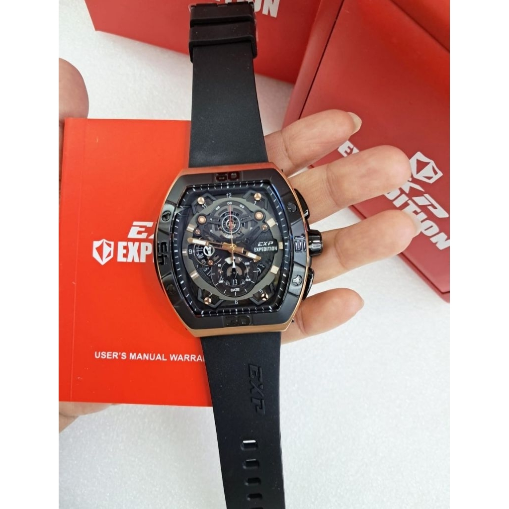 JAM TANGAN PRIA EXP6800 RUBBER BLACK ROSEGOLD ORIGINAL EXPEDITION 6800