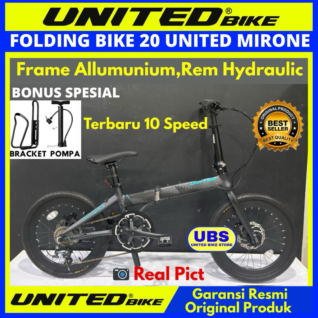 Sepeda Lipat 20 United Mirone Terbaru Frame Allumunium