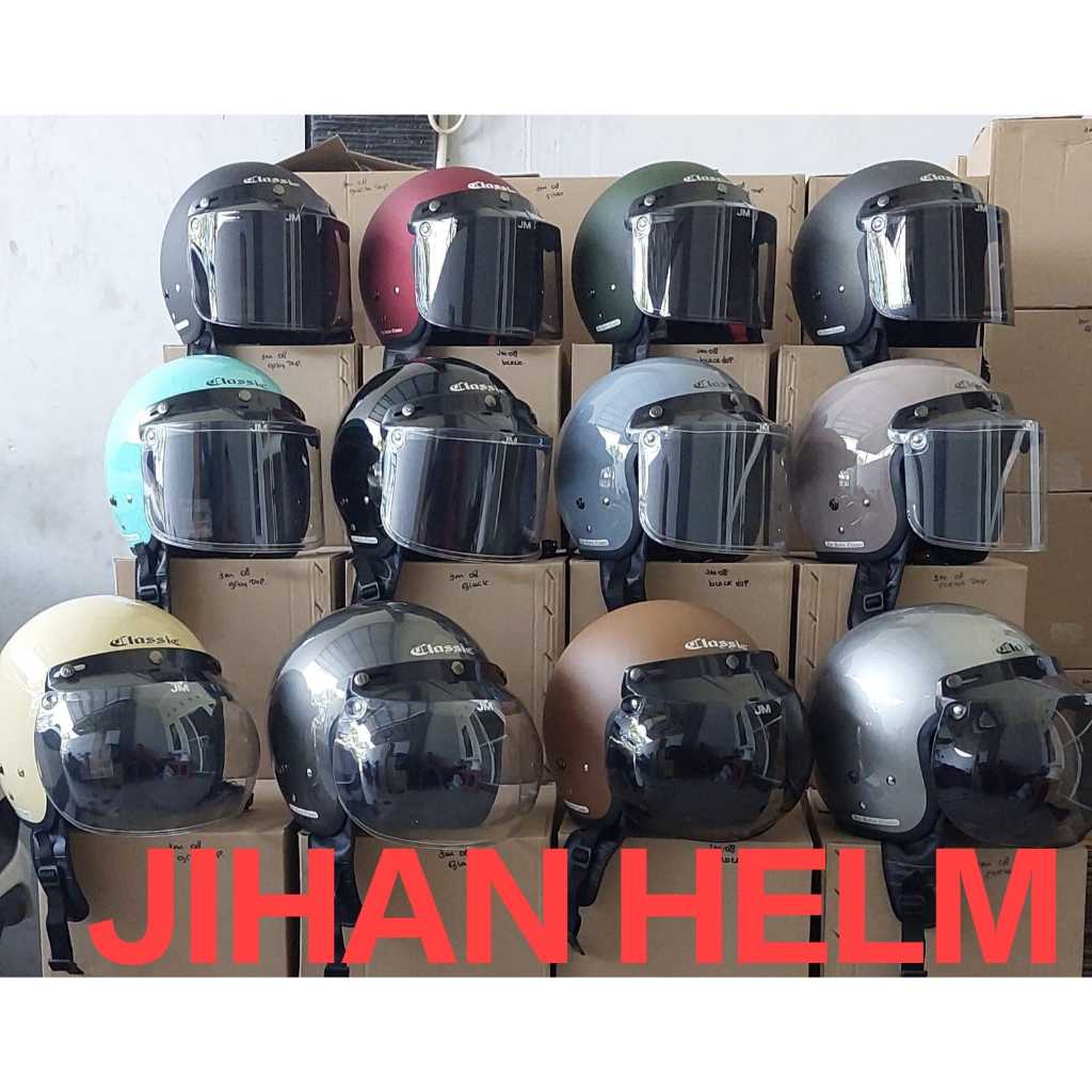 Helm / Helm Classic / Helm Retro JM Classic Kaca DATAR/CEMBUNG ORIGINAL SNI Termurah