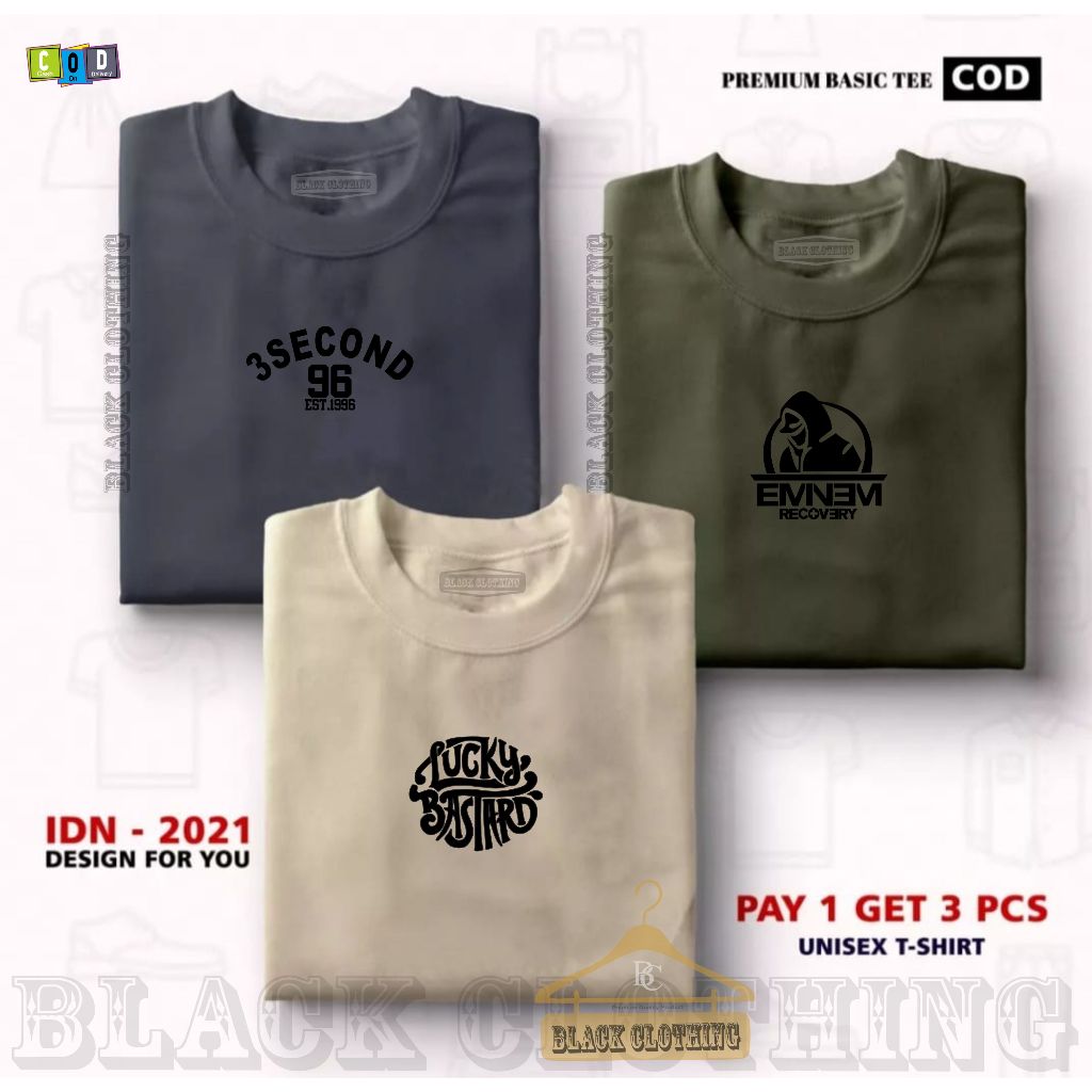 BUY 1 GET 3 PCS(PROMO COD) Kaos Distro Pria-Kaos Distro 3second 96 - Kaos Distro Eminem Recovery - K