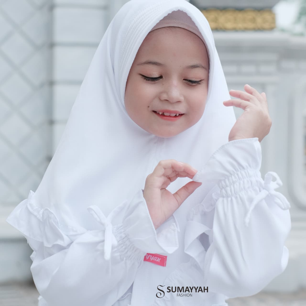 Gamis anak Putih Set hijab Manasikhaji Warna Putih bersih Usia 1-10 Tahun